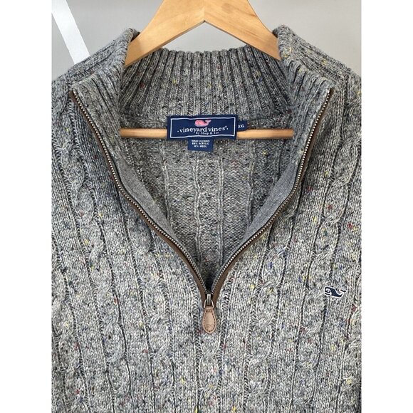 Vineyard Vines Sweater Mens XXL Quarter Zip Cable Knit Wool Blend Flecked Gray - Picture 8 of 16